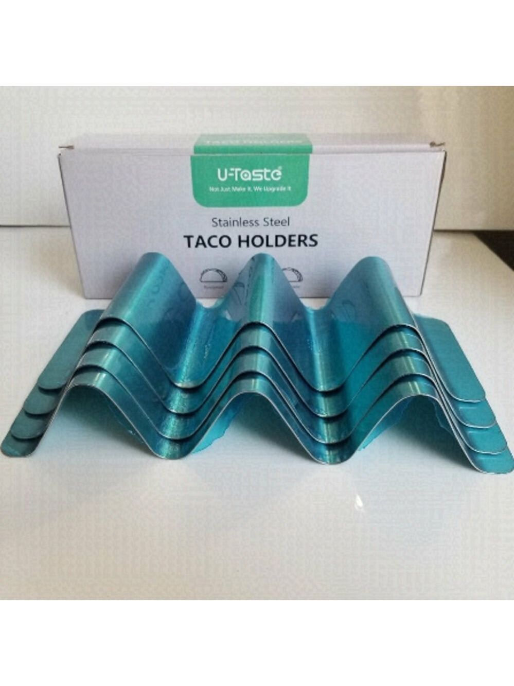 Taco Holders Stainless Steel U-Taste Soft Hard Taco Shell Rack Set of 4